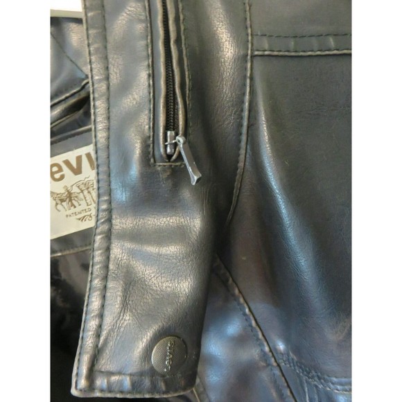 Levi’s Men Faux Leather Jacket Sz M Full Zip Rider Trucker Hooded Motorcycle - Picture 12 of 16